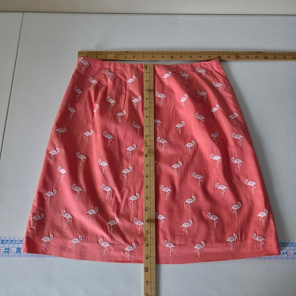 Talbots Cotton Flamingo Skirt Womens 10P Coral Embroirdery Preppy Vacation - Picture 7 of 9